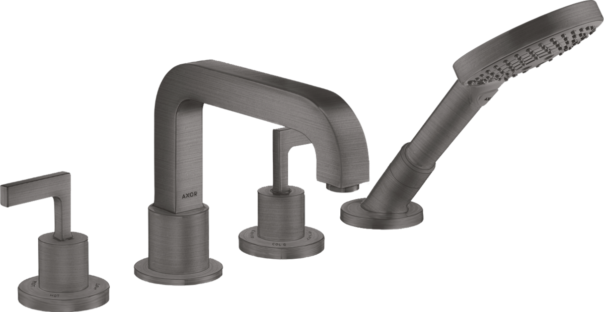 四孔翻边安装浴缸龙头，带一字把手和装饰盖