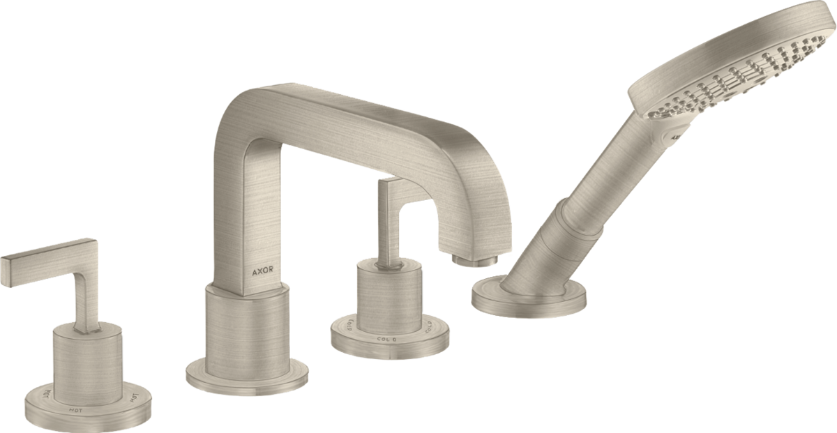 四孔翻边安装浴缸龙头，带一字把手和装饰盖