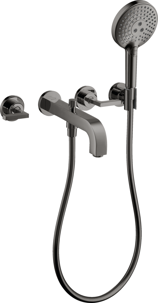 暗装墙出水三孔浴缸龙头，带一字把手和装饰盖