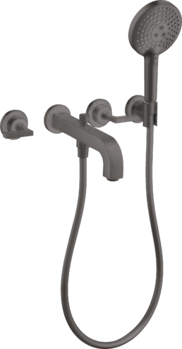 暗装墙出水三孔浴缸龙头，带一字把手和装饰盖