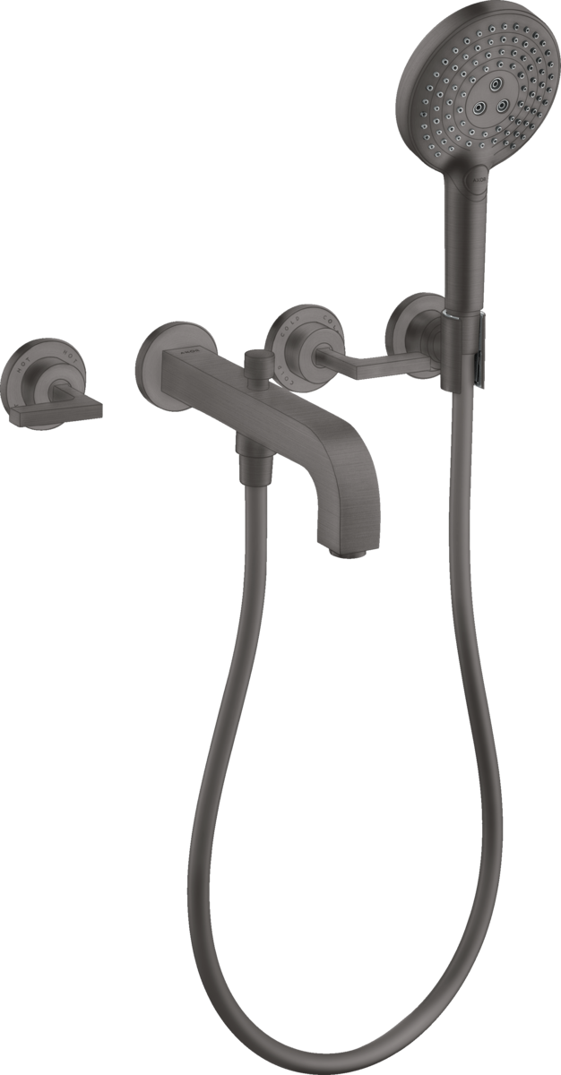 暗装墙出水三孔浴缸龙头，带一字把手和装饰盖