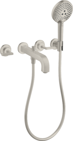 暗装墙出水三孔浴缸龙头，带一字把手和装饰盖