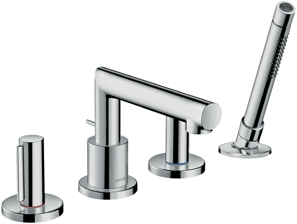 四孔翻边安装浴缸龙头，带柱形把手