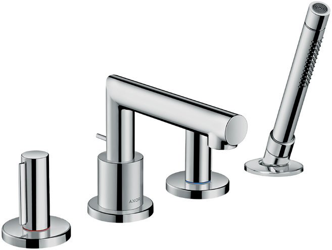 四孔翻边安装浴缸龙头，带柱形把手