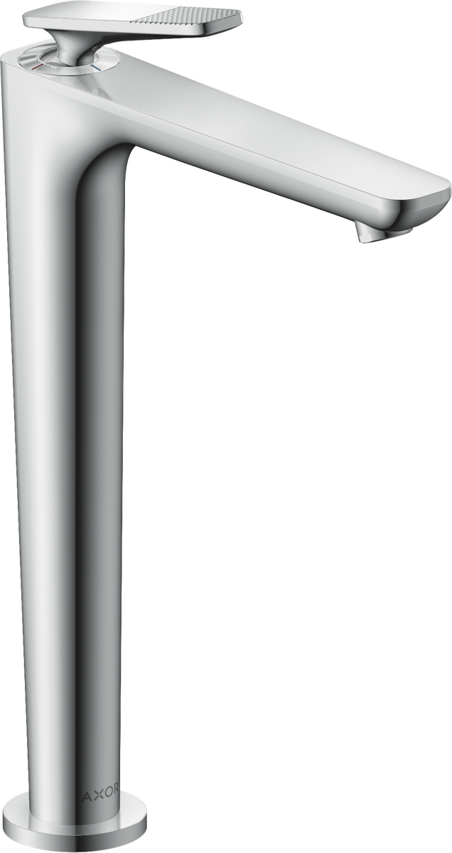 单把手面盆龙头250 冷启动，立方体切割设计把手，带长流水型落水套件