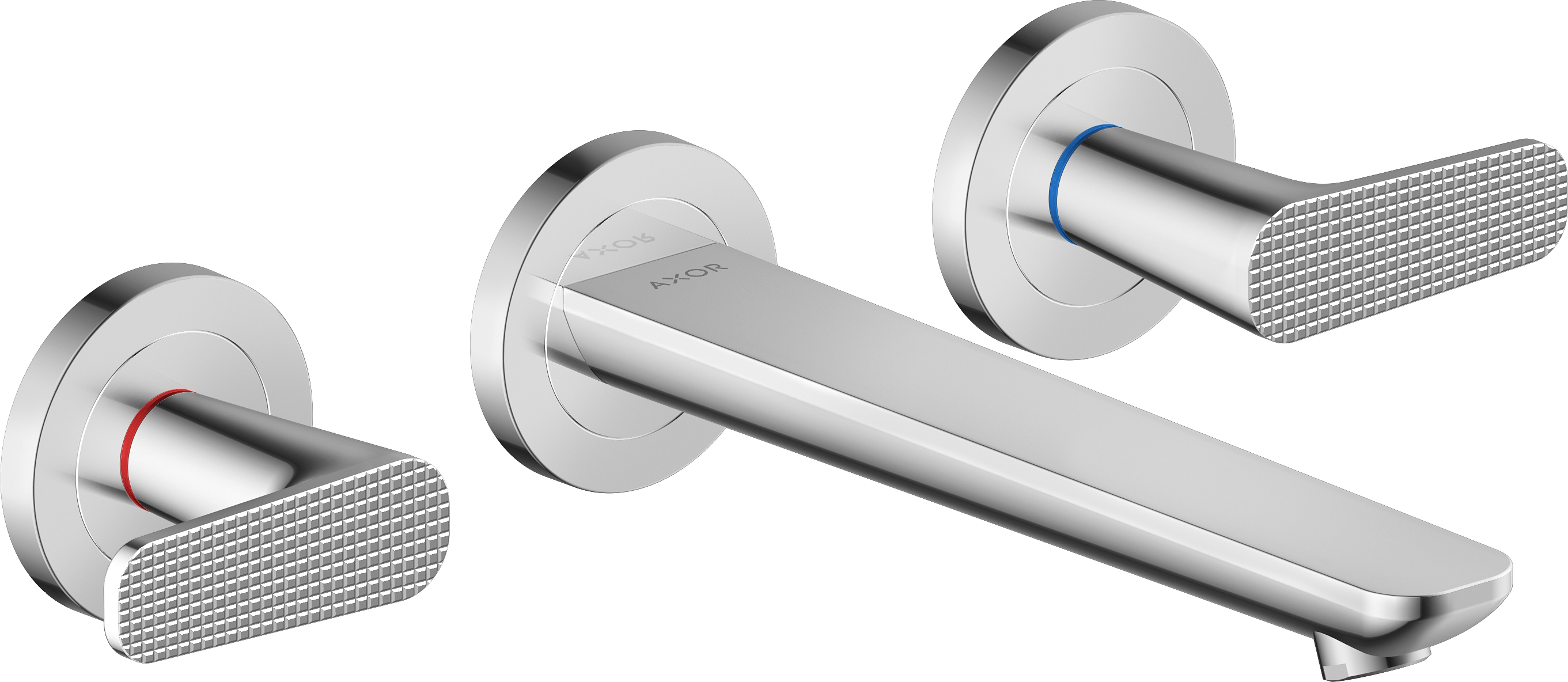 暗装墙出水三孔面盆龙头，带出水嘴195mm和立方体切割设计把手