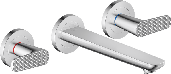 暗装墙出水三孔面盆龙头，带出水嘴195mm和立方体切割设计把手