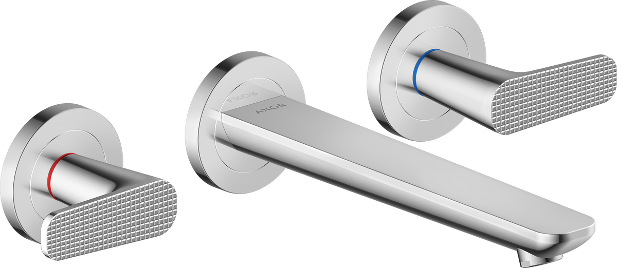 暗装墙出水三孔面盆龙头，带出水嘴195mm和立方体切割设计把手