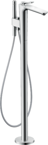 落地式单把手浴缸龙头，带立方体切割设计把手