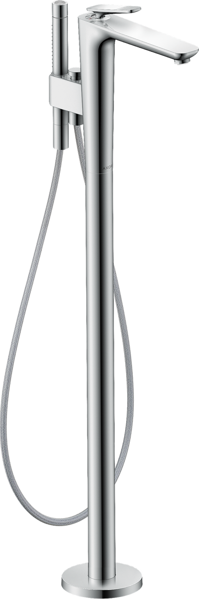 落地式单把手浴缸龙头，带立方体切割设计把手