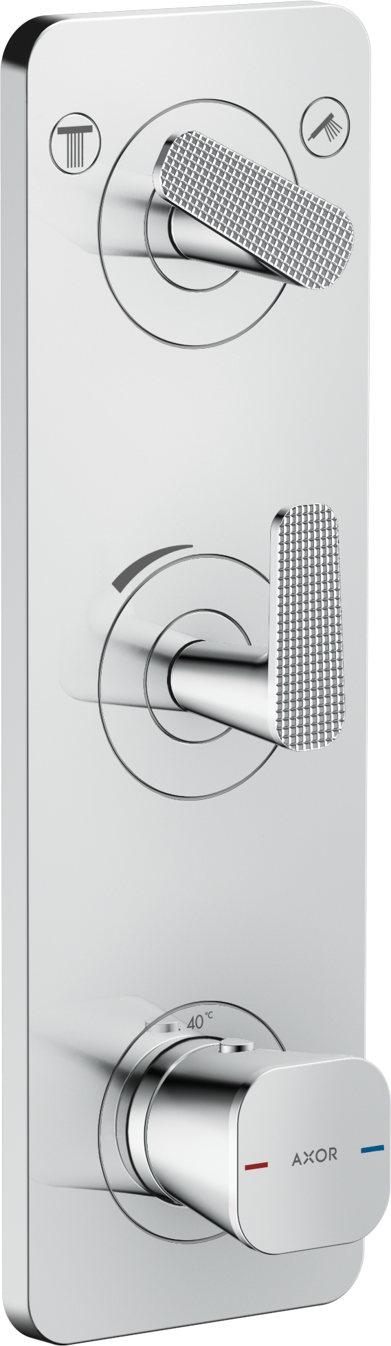 暗装两功能恒温模块 380/120，带面板和立方体切割设计把手