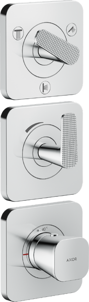 暗装三功能恒温模块 380/120，带装饰盖和立方体切割设计把手