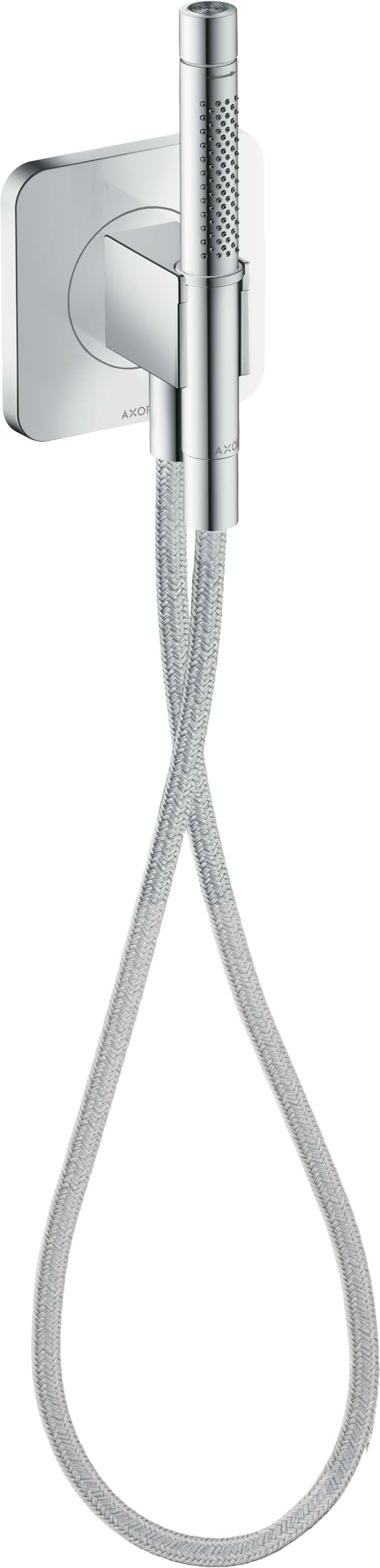 花洒支架套件 120/120 柔和方形，带棒式手持花洒  两速和织物纹理花洒软管