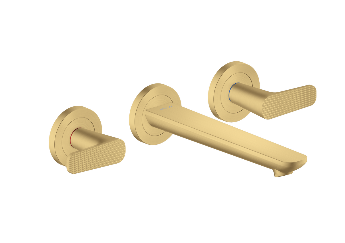 暗装墙出水三孔面盆龙头，带出水嘴195mm和立方体切割设计把手