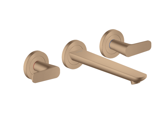 暗装墙出水三孔面盆龙头，带出水嘴195mm和立方体切割设计把手