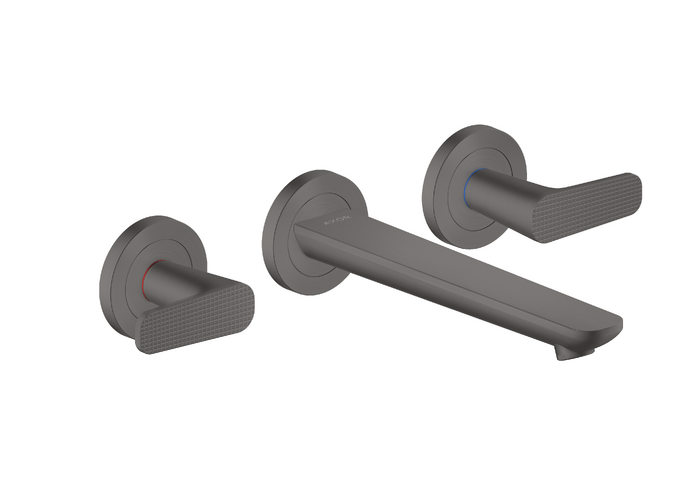 暗装墙出水三孔面盆龙头，带出水嘴195mm和立方体切割设计把手