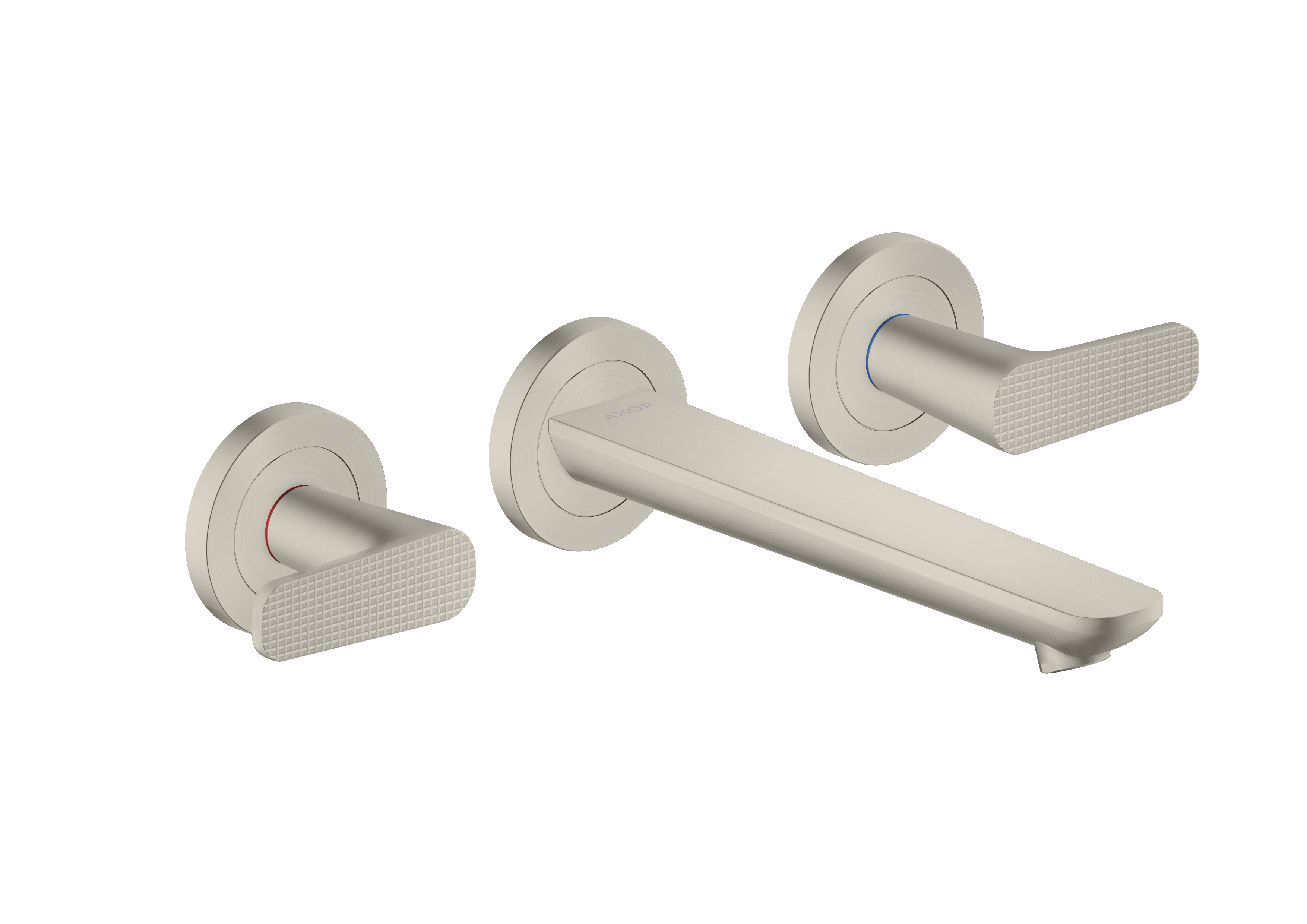 暗装墙出水三孔面盆龙头，带出水嘴195mm和立方体切割设计把手