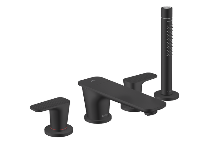 四孔翻边安装浴缸龙头，带立方体切割设计把手